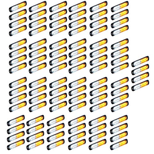 Universal Super Bright Car Truck Warning Hazard Caution Emergency Construction Beacon Flash Strobe Light Bar (10-LED, White Amber, 100Pcs)