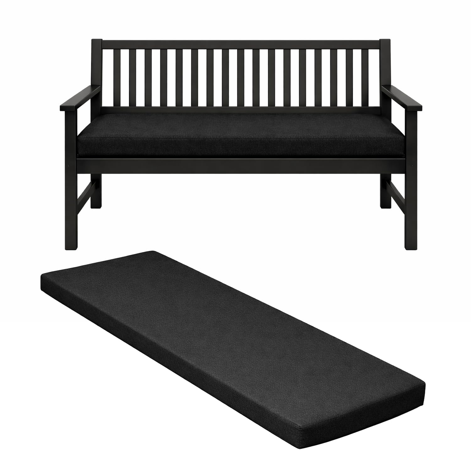 Garden Bench Cushion Two Seater Water-Resistant Seat Pad Outdoor/Indoor for Patio Swing Furniture Kitchen or Dining Comfortable Modern Style Thick Foam Padded Cushions Only 108cm Wide (Black) — image 1