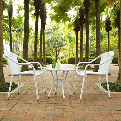 Crosley Furniture Palm Harbor 3-Piece Outdoor Wicker Cafe Seating Set - White