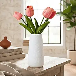 Vaso Nórdico Cerâmica Branco Textura Boho Minimalista Moderno 800ml Mikonos 19cm