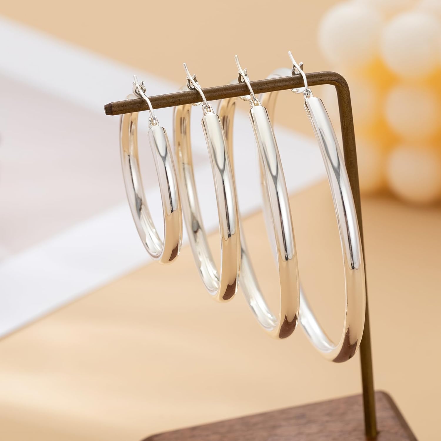 4mm Thick Gold Chunky Earrings Steling Silver Post Hoops Earrings For Women Hollow Tube Hoops Earrings Thick Gold Hoop Earrings Hypoallergenic Lightweight Gold Hoop Large Earrings 20/30/40/50/60MM - Image 7