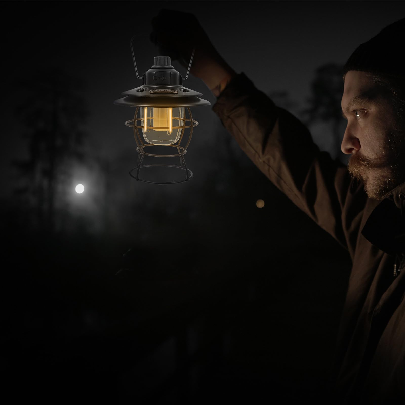 Lampada da Campeggio Portatile LED Retrò per Escursioni All'aperto | Luce a Basso Consumo, Struttura Leggera in Lega, Colore Nero, per Campeggio e Viaggi All'aperto