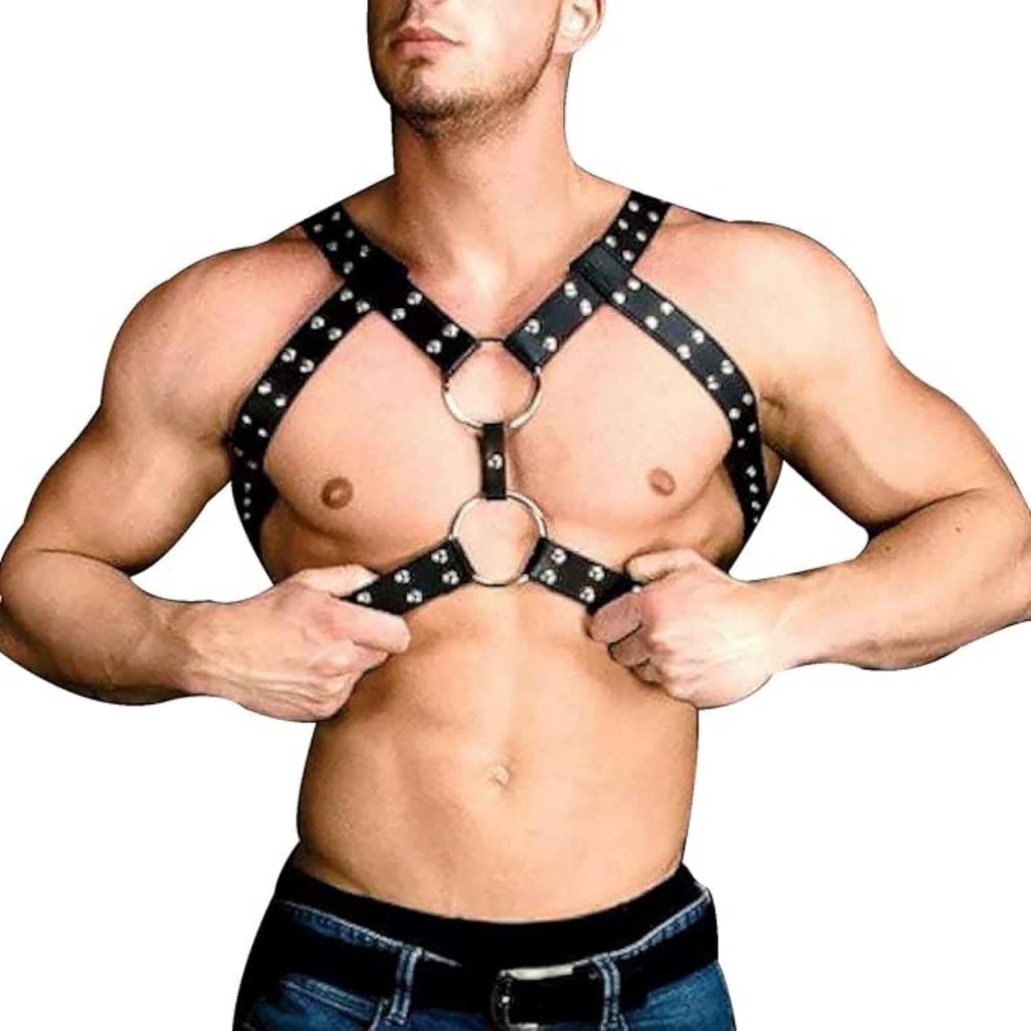 Yiotmop Men's Black Chest Harness Leather Sexy Outfits Punk Gothic Chest Strap Erotic Costumes Bdsm Bondage Restraints Lingerie Kit Sex Games Toys For Beginners