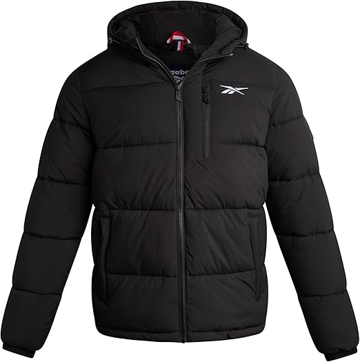 Reebok Mens Jacket - Weather Resistant Winter Jackets for Men Quilted Warm Coat Puffer Jacket with Hood and Pockets
