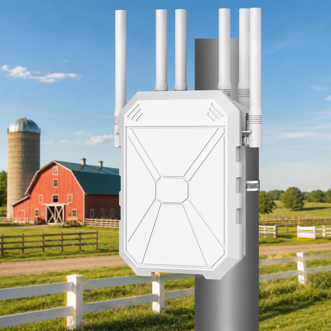 AX1800 Ripetitore WiFi da Esterno WiFi 6, Range Extender Outdoor Dual Band 1800Mbps con PoE, IP67 Waterproof, 6 Antenne ad Alto Guadagno, Access Point/Repetitore/Router, per Giardino Camper