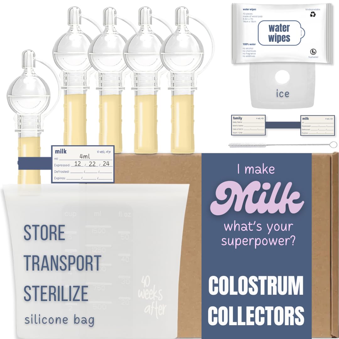 Colostrum Collector Essentials Kit - (10 Piece Set) for Colostrum Collection, Storage, Safely Transport to Hospital, Feed The Baby, Clean and Reuse
