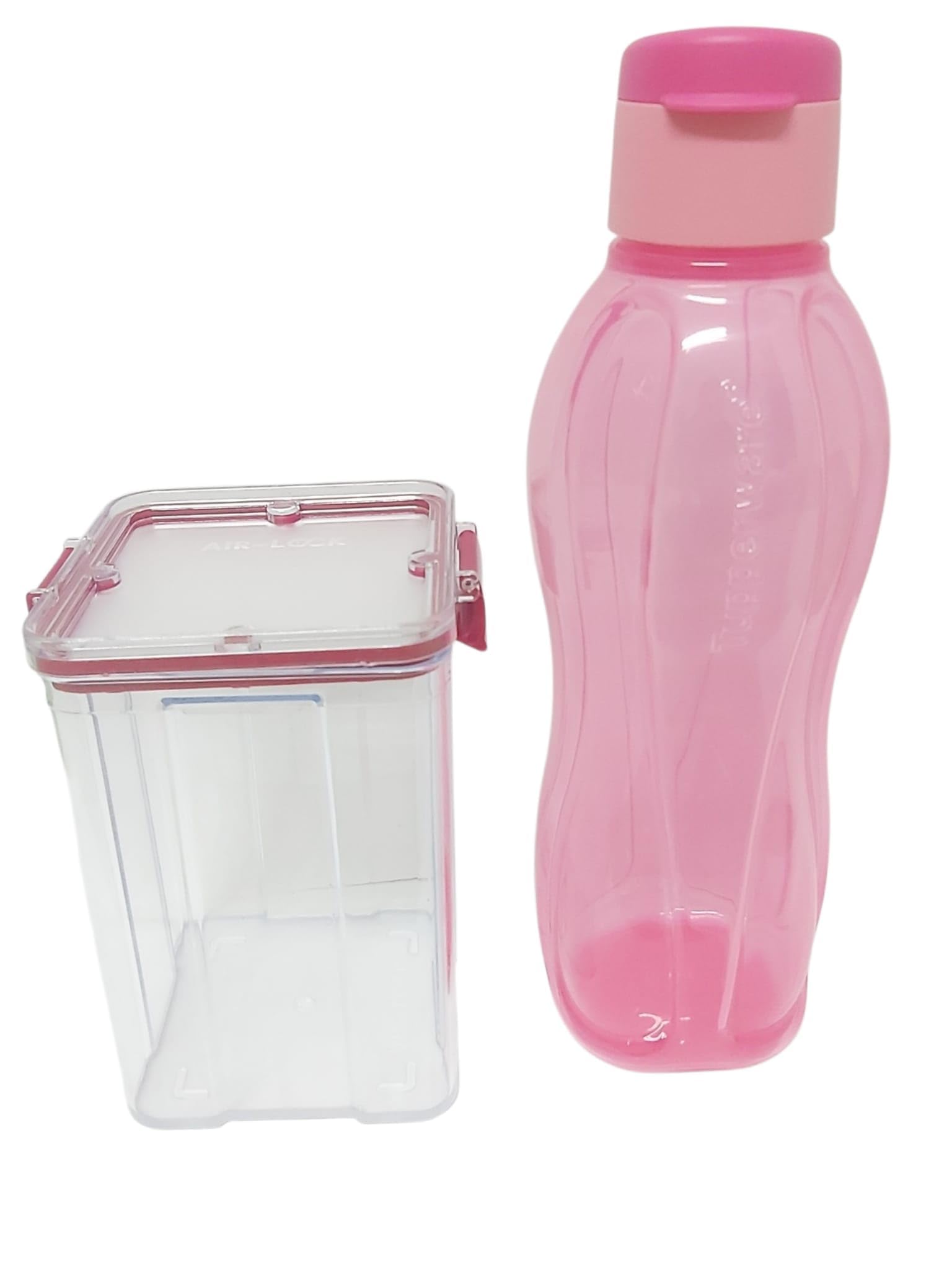 Tupperware to Go Eco 1000ml Sportfreund Set Eco Easy Flip Top Trinkflasche EcoEasy Flasche für Getränke 750 ml rosa pink + Airlock Eidgenosse Vorratsbehälter Serie Exclusiv Clear 1,1 Liter luftdicht