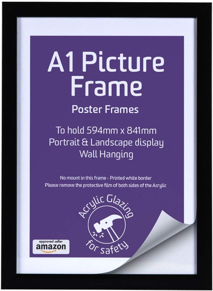 Picture Frames UK 59.4 x 84.1 cm A1 Black Frame - Wooden - Acrylic Front - Wall Hanging