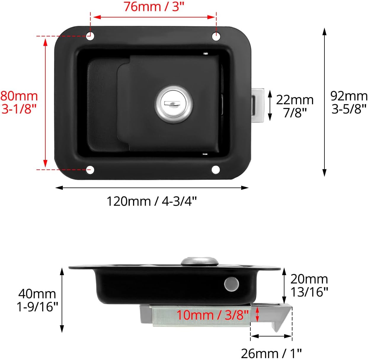 QWORK Flush Mount Trailer Door Lock 4 Pack, Keyed Alike Stainless Latches with Keys for Trailer, RV & Toolbox