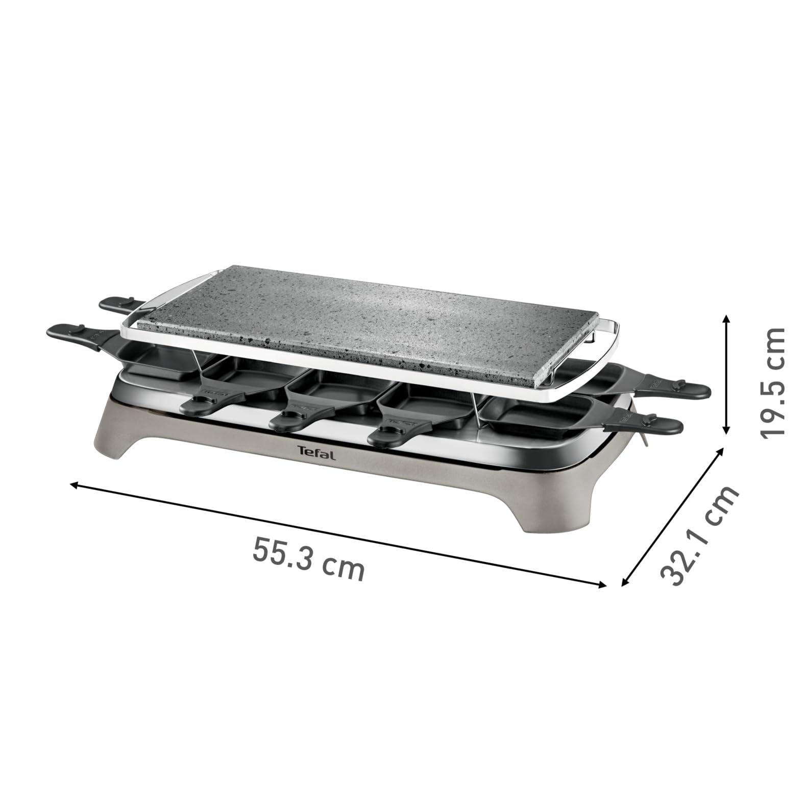 Tefal Appareil à raclette & Pierrade, Fonte parfaite du fromage, Jusqu'à 10 personnes, Pierre de lave naturelle, Rangement accessoires sous l'appareil, Inox&Design Raclette et Pierrade PR457B12