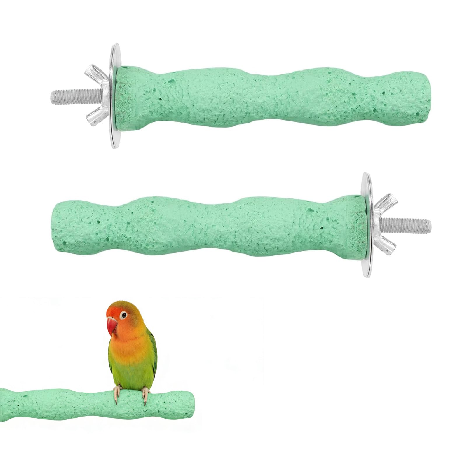 2pcs Bird Beak Grinding Stone, Resin Anti-Slip Bird Parrot Cage Perch Stand, Birds Claw Trimming & Chewing Toy Accessories for Parrot Budgie Cockatiel (Green)
