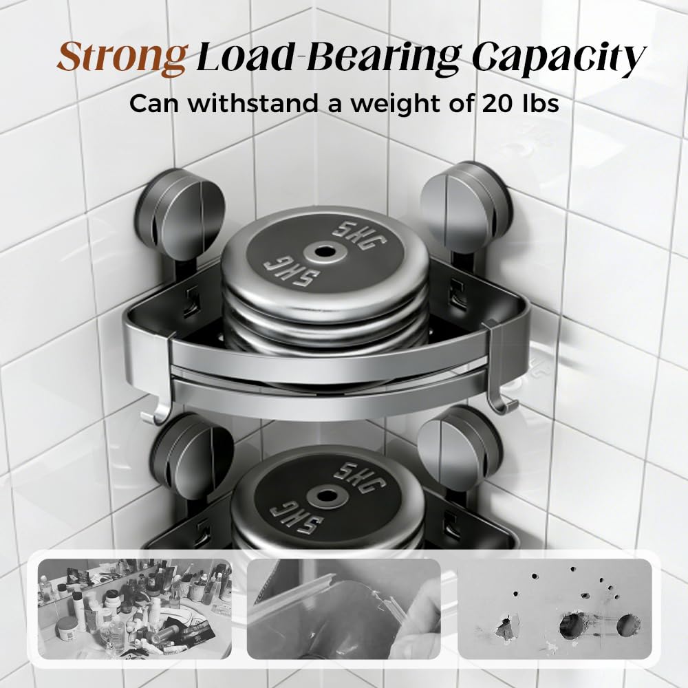 XieJY Bathroom Triangle Shelf 2026 Upgraded Bathroom Storage Rack Corner Shower Shelves No Drilling Suction Cup Shower Organizer — view 4