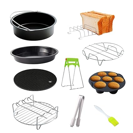 Muskan Enterprises -ME 10Pcs Air Fryer Acc ory Kit Frying Baking Pan Pizza T y Pot Metal Holder Bread B et Cupcake Mould Set for 3.2QT-5.8QT Air Fryer