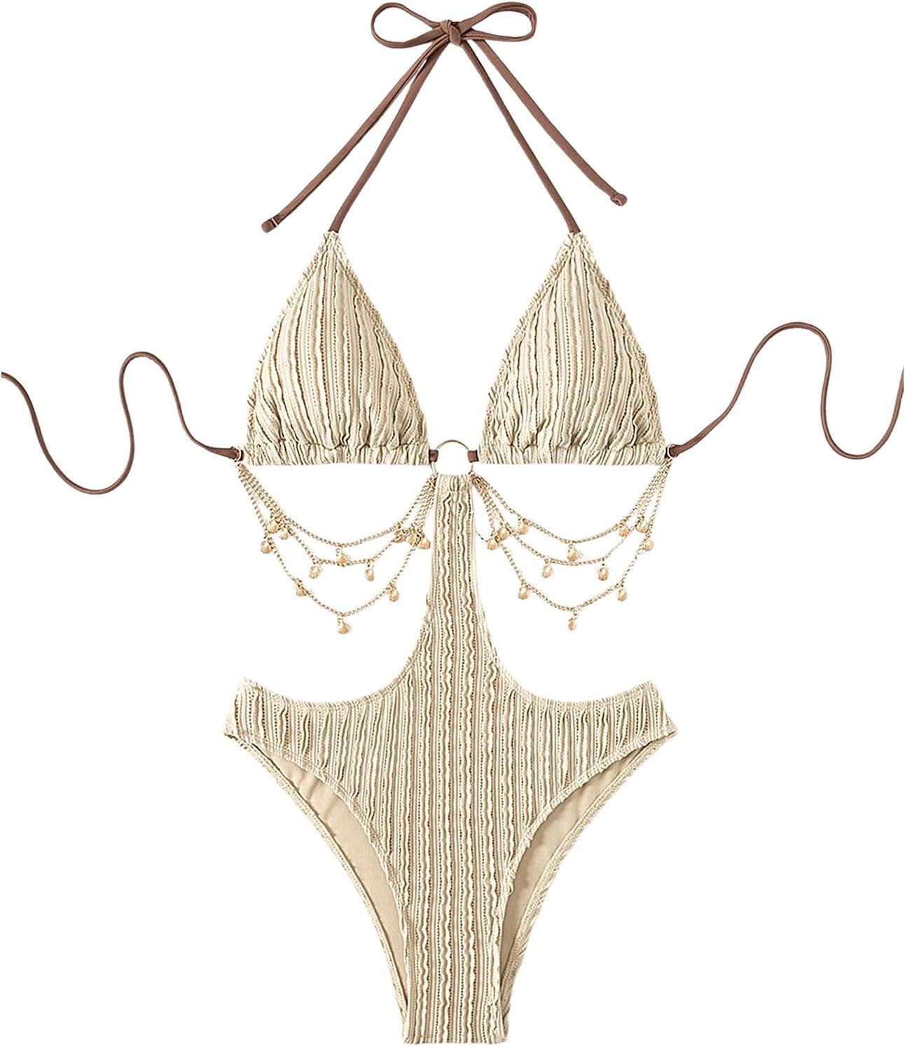 WDIRARA Women's Chain Linked Cut Out Halter One Piece Swimsuit