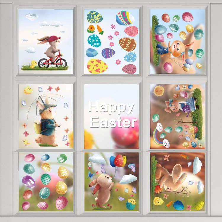 Easter Window Stickers, 8 Sheets 119 PCS Easter Window Stickers Decorations Reusable, Easter PVC Static Stickers, Easter Window Cling Double Sided for Used for Home Office Shop Window Glass