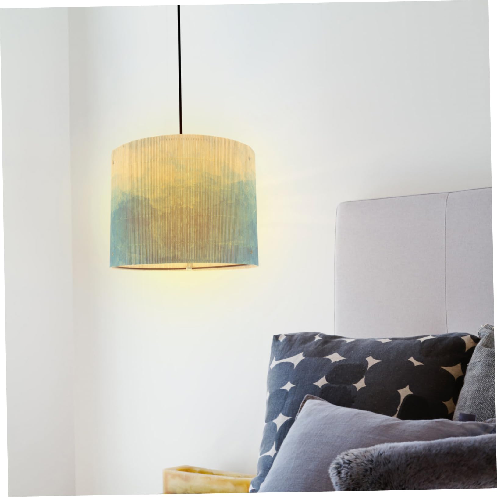 AUTSUPPL Bamboo Lampshade 11.81 Inch Hanging Light Shade with Watercolor Gradient for E27 Table and Pendant Lamps Home Decorative Lighting - Image 4
