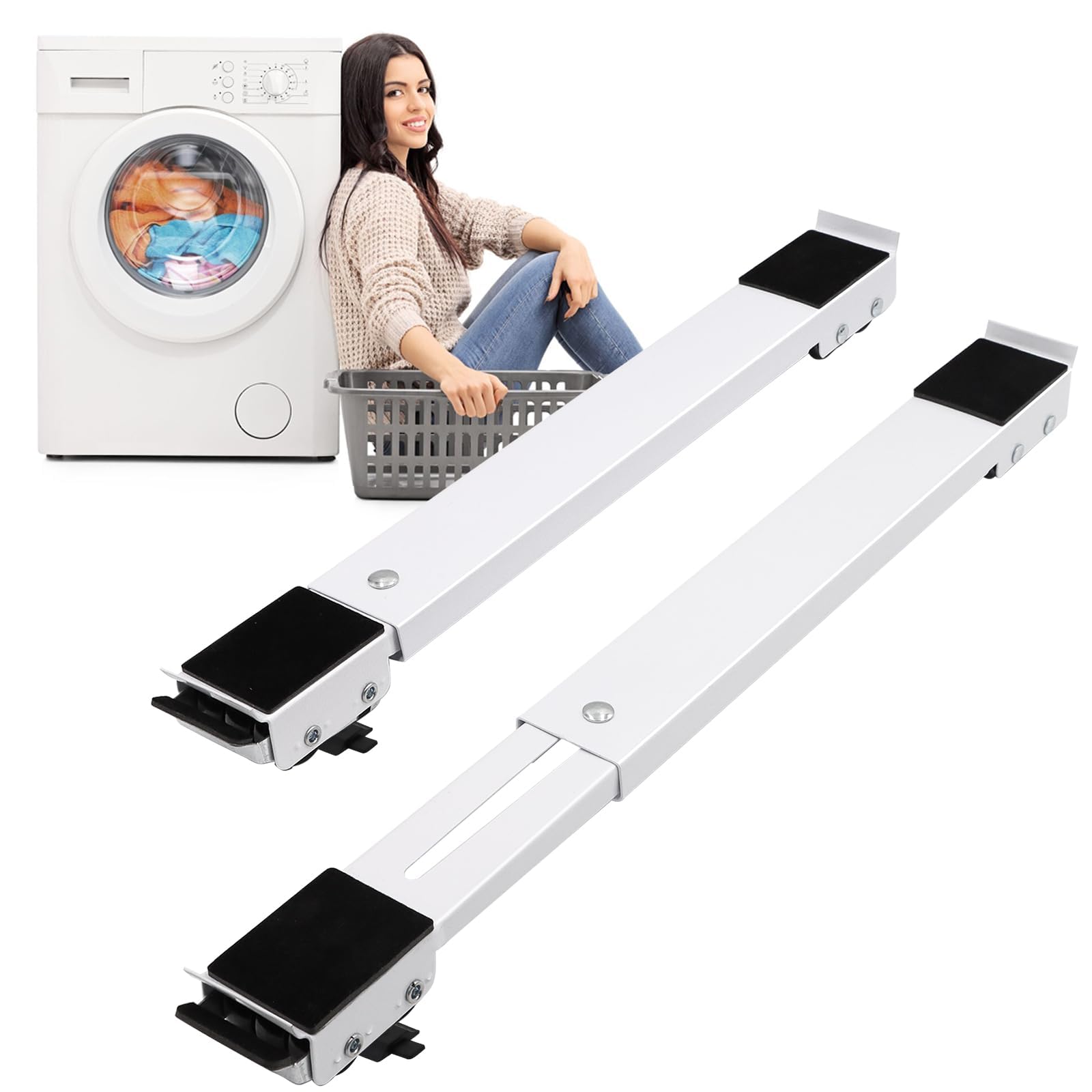 2 unidades de soporte ajustable para lavadoras, ruedas de muebles de acero inoxidable, pueden soportar 300 kg, ruedas de transporte de muebles con base antideslizante de goma para