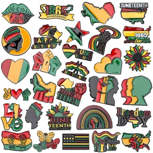 SANNIX 60Pcs Juneteenth Pins, Juneteenth Freedom Day Lapel Pins Black History Month Badge Pin African American Button Decor for Backpacks Clothes Decorations, 30 Styles