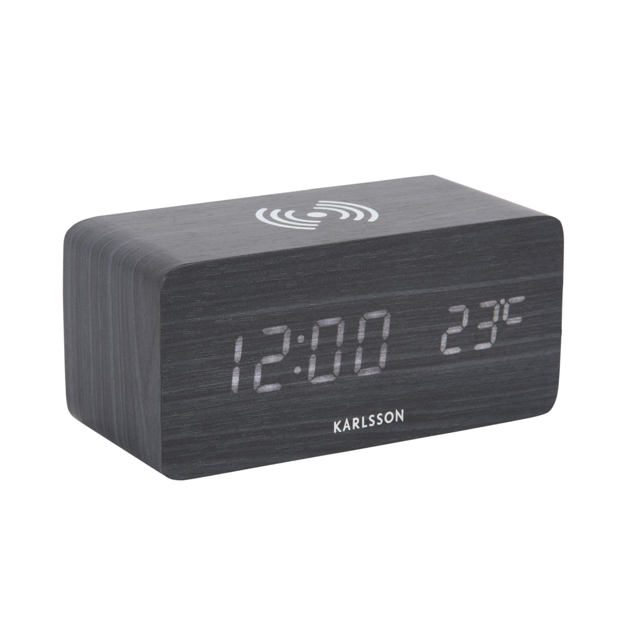 Karlsson Wecker Block w. Phone Charger LED - Schwarz - 7.4x15x7.1cm