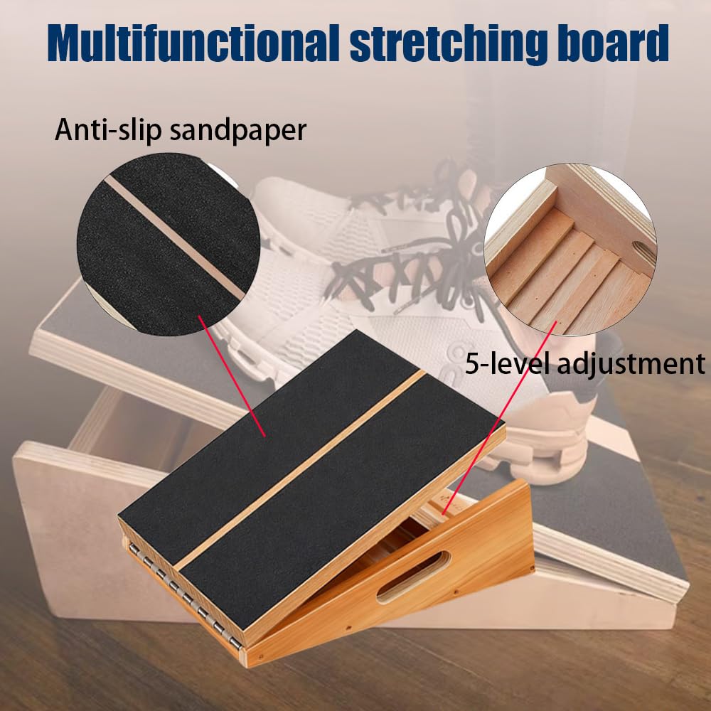 Tavola Inclinata Per Stretching Polpacci In Legno – 5 Angoli Regolabili (15°-35°), Max 150 Kg