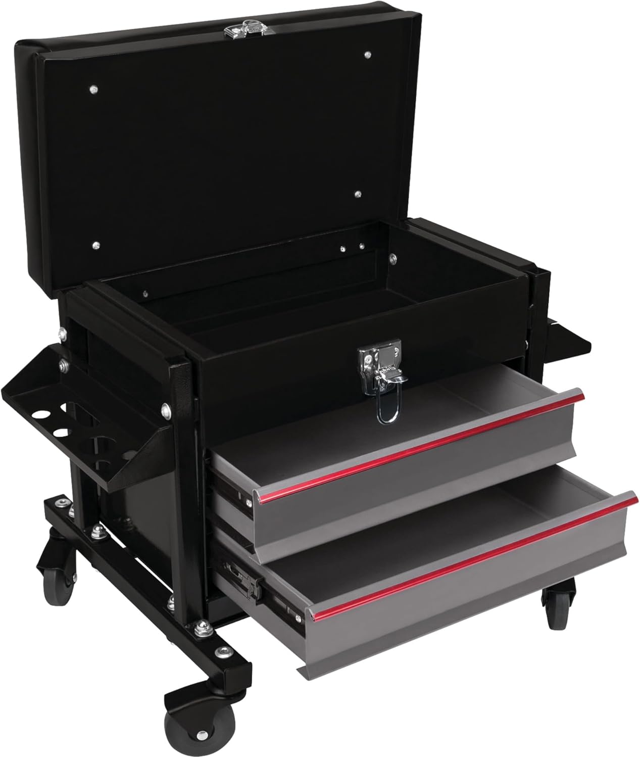 Performance Tool W85024 Drawer Creeper Rolling Work Seat with Tool Box for Mechanic Garages and Workshops, Black, 16x9-inch Seat
