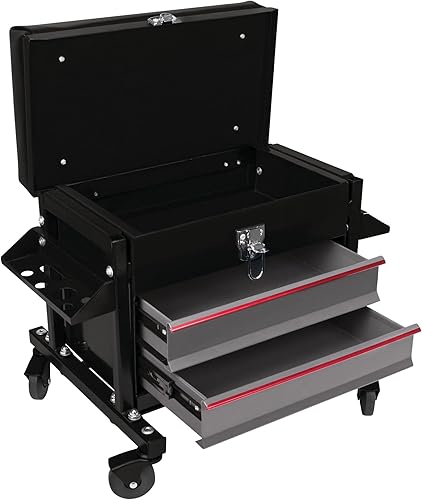 Miniatura 5 de Performance Tool W85024 - Asiento de trabajo con ruedas y caja de herramientas para talleres mecánicos, color negro, asiento de 16 x 9 pulgadas