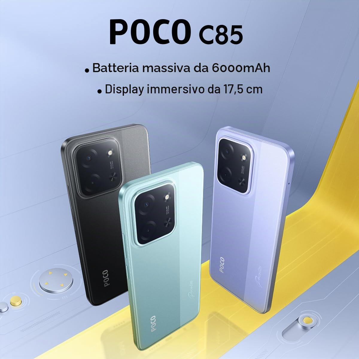 XIAOMI POCO C85 Smartphone 8+256GB, Doppia fotocamera da 50MP con AI, Display immersivo da 6,9", Potente processore Octa-Core, Ricarica Rapida da 33 W, 6000 mAh, Caricatore non incluso, Nero (versione