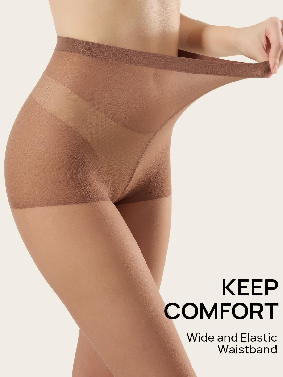 MANZI 6 Pairs Women's 20D Sheer Silky Pantyhose Run Resistant Nylon Tights High Waist Stockings with Control Top