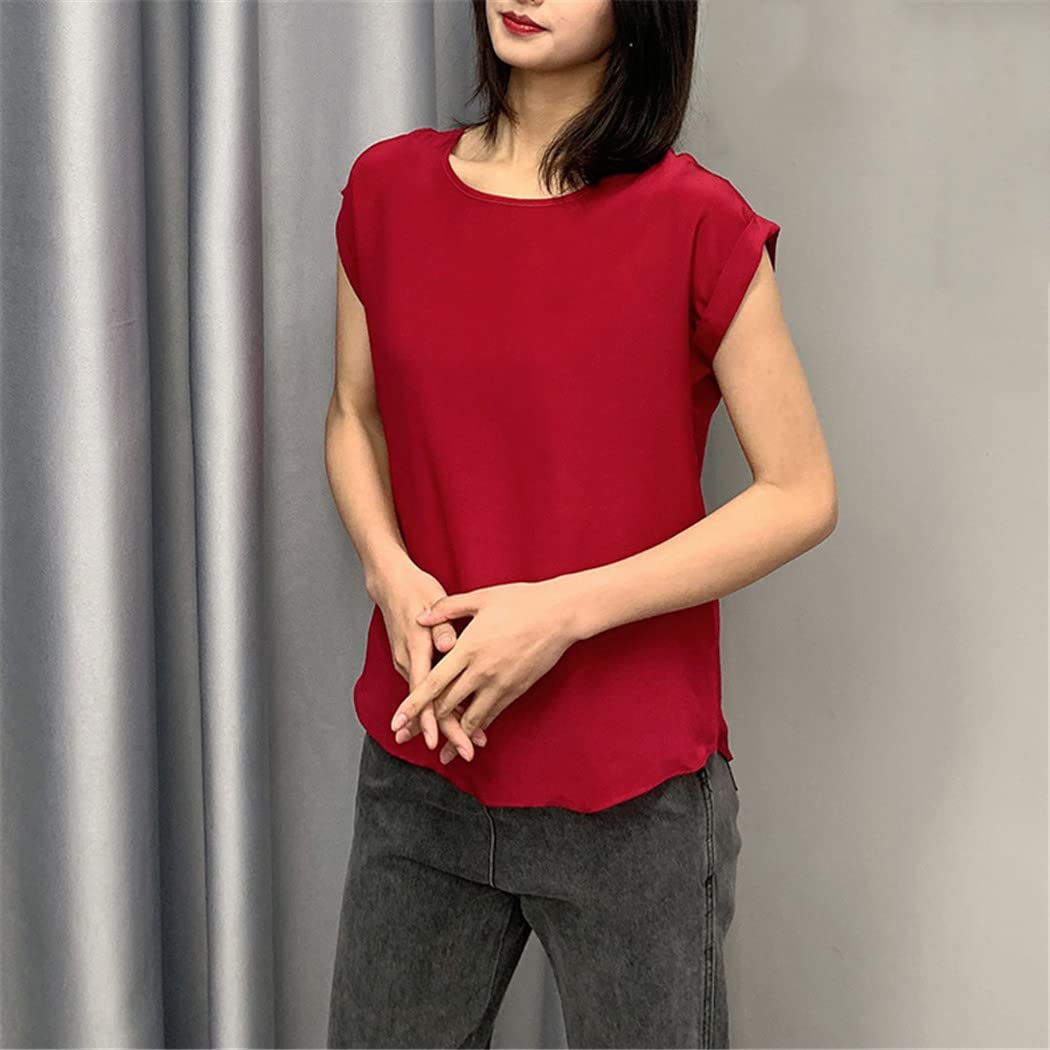 100% pura seta di gelso girocollo Top camicetta camicia manica corta Plus Size