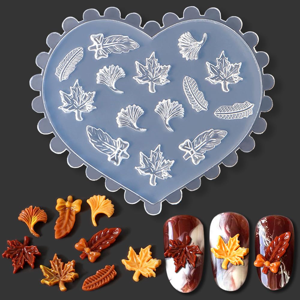 3D Maple Leaf Nail Design Silicone Nail Molds Autumn Leaves Nail Charm Molds Resin Molds Fall Maple Carving Template Silicone Molds for Nail Art Mold Nail Stencils Nail Supplies Nail Accessories