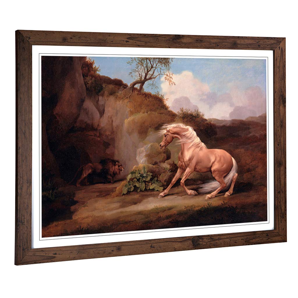 Big Box Art Framed Print of George Stubbs Horse Frightened by a Lion 2 Design | Wall Art Picture | Home Decor for Kitchen, Living Room, Bedroom, Hallway, Walnut, A2 / 24.5x18 Inch / 62x45cm