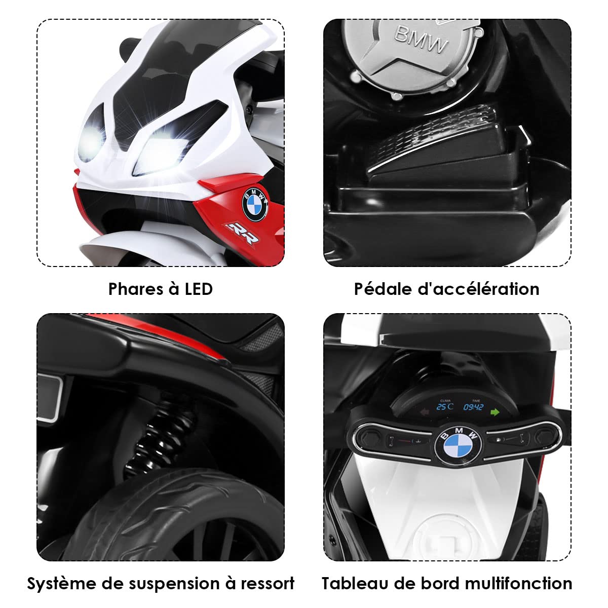GOPLUS Moto Electrique Enfants BMW 6V, Voiture Electrique Enfants Motos avec 3 Roues,Effets Musicaux et Lumineux, Porteur Enfants,Charge 20KG,pour 1,5-3 Ans(Rouge)