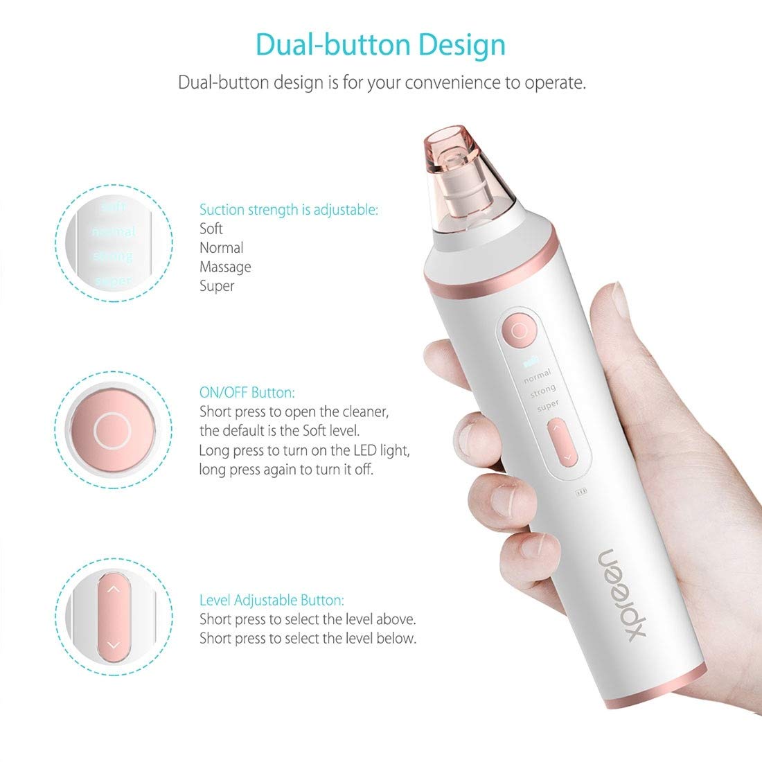 Una Necesidad for Las señoras de XPREEN XPRE037 de Carga inalámbrica multifunción Extractor de la espinilla Limpiador de poros con función de Cuatro sondas y de iluminación LED (Blanco)