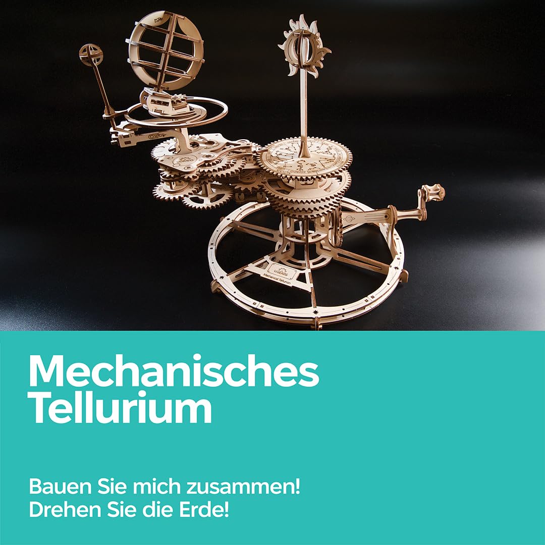 UGEARS Mechanisches Tellurion 3D-Puzzle – Vatertagsgeschenk, ERD- und Mond-Puzzle, 3D-Holzpuzzle für Erwachsene – Modellbausätze für Erwachsene zum Bauen – pädagogischer Sonnensystem DIY-Planetarium