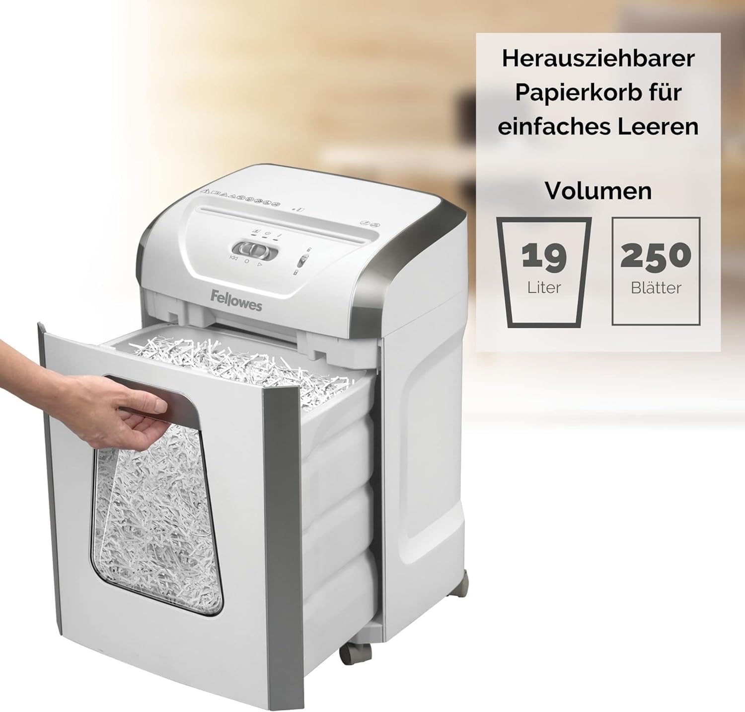 Fellowes Aktenvernichter, Papierschredder für 12 Blatt Partikelschnitt, Aktenvernichter P4, Schredder für Büro und Homeoffice, Powershred FS-12C, mit 19L Papierkorb, verarbeitet Kreditkarten, Weiß