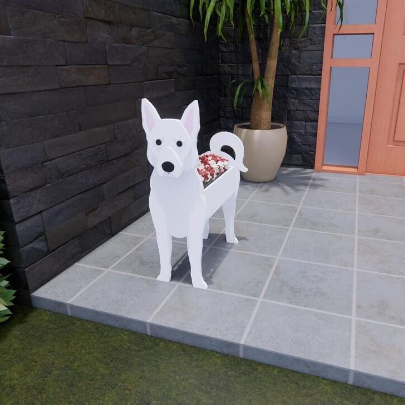 Vaso A Forma Di Cane Pastore Svizzero In PVC - Fioriera Per Piante Grasse E Cactus, Decorazione Da Giardino E Interni, Dimensioni 34x15x24 Cm