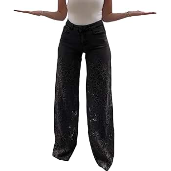 Women's Lace Patchwork Hollow Jeans, Y2k Floral Hollow Out