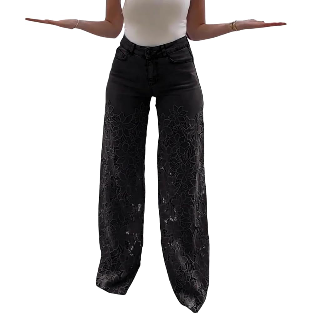 Women's Lace Patchwork Hollow Jeans, Y2k Floral Hollow Out