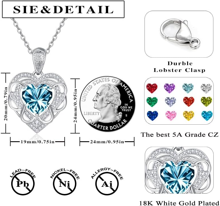 HeartMelody Heart Necklaces for Women Mom 18K/14K Gold/Rose/White Gold Necklace with Love Heart Birthstone Pendant Womens Jewelry Fashion Wedding Anniversary Birthday Gifts for Wife Her - Image 4