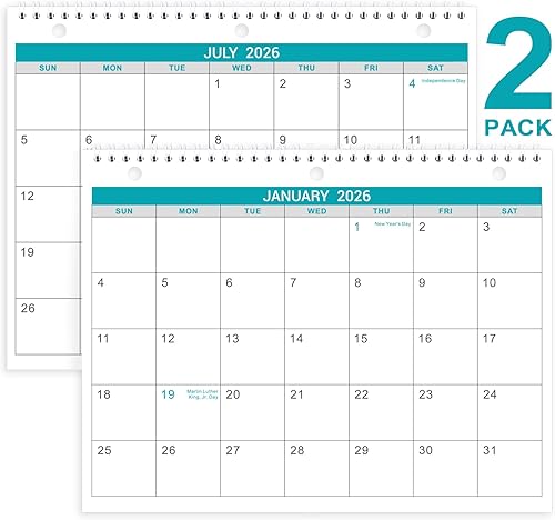 Calendario de pared 2026, paquete de 2 calendarios mensuales de pared y escritorio, 12 meses desde enero de 2026 a diciembre de 2026, 11 x 8.5