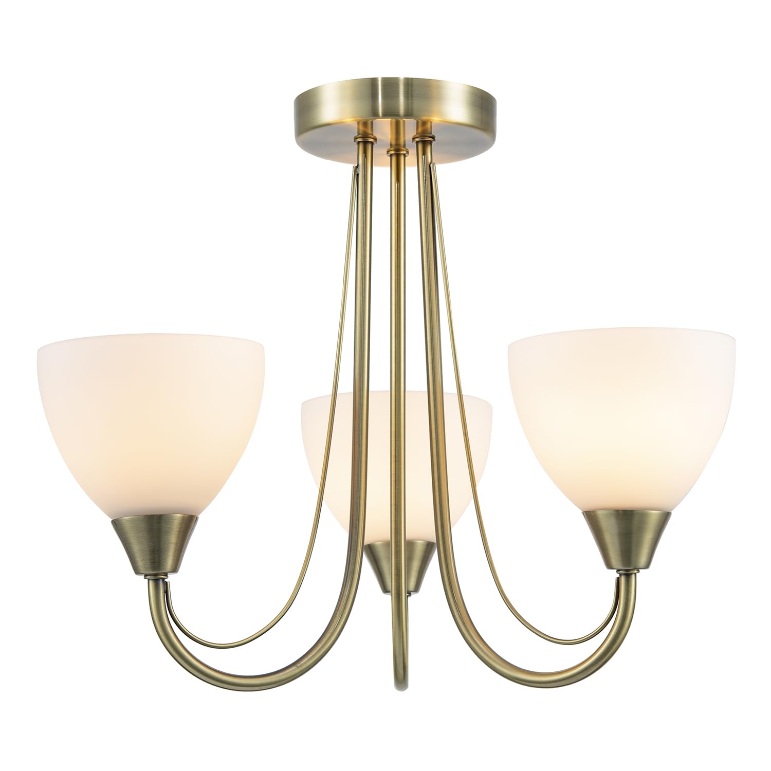 B&Q -  Designer Antique Brass Three Arm Ceiling Light With Opal White Glass Shades
