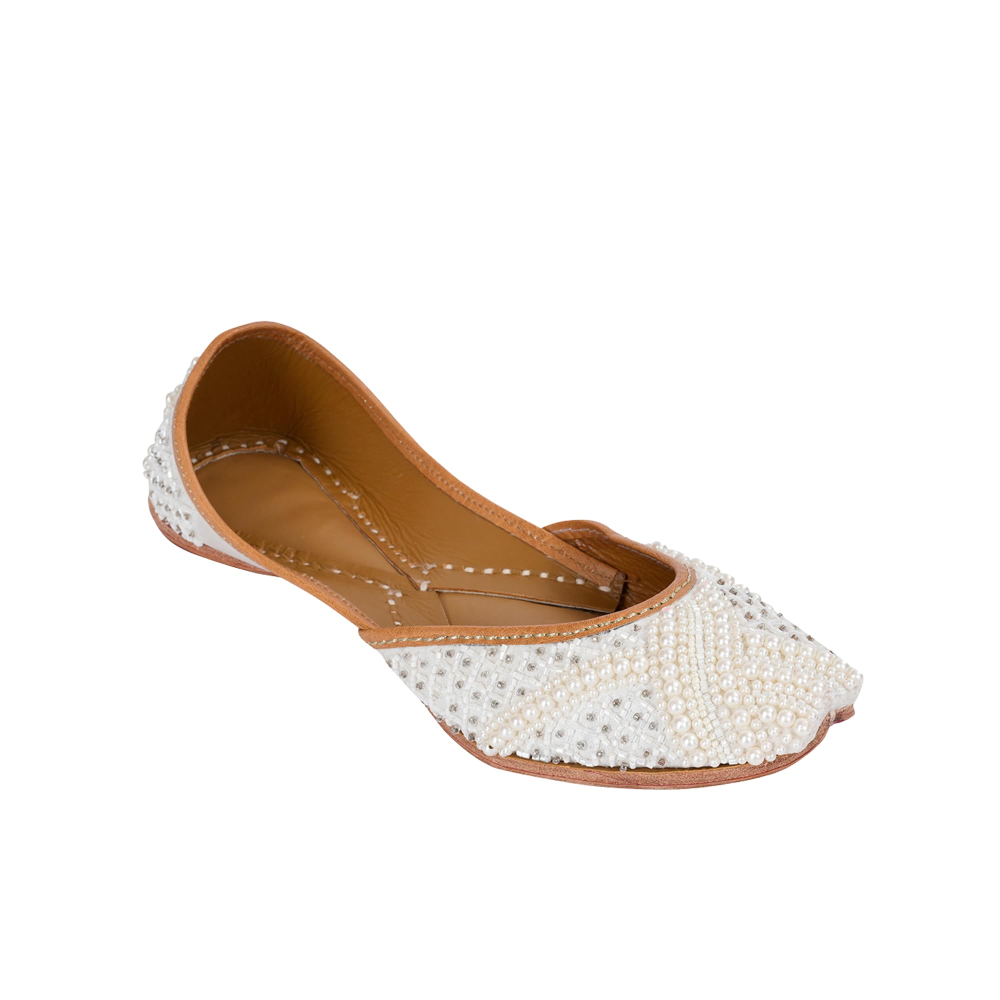 Women white pearl embellised Ethnic Mojaris Flats |-picture-29