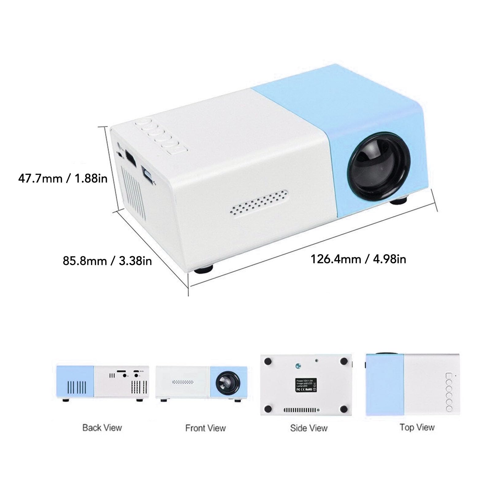 Zunate Mini proiettore, video proiettore LED Full HD 1080P con altoparlante HiFi integrato, proiettore Pico portatile compatibile con HDMI, USB, AV, scheda TF, proiettore Home Theater per bambini