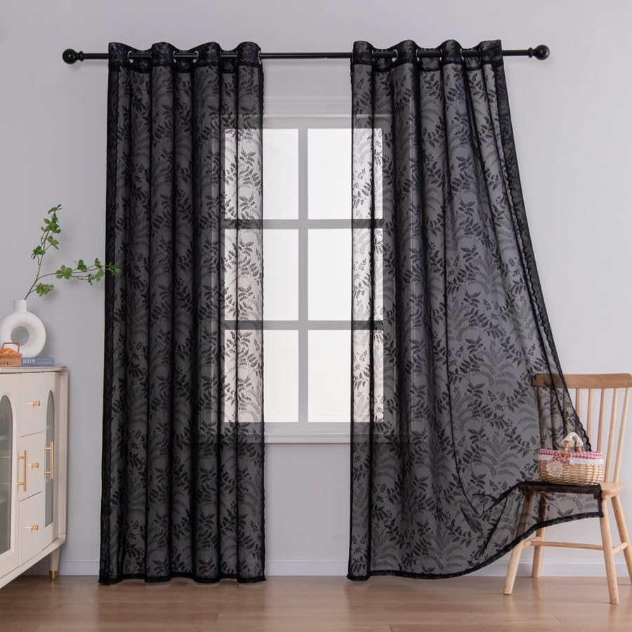Rideaux en dentelle noire semi-transparents pour chambre intime