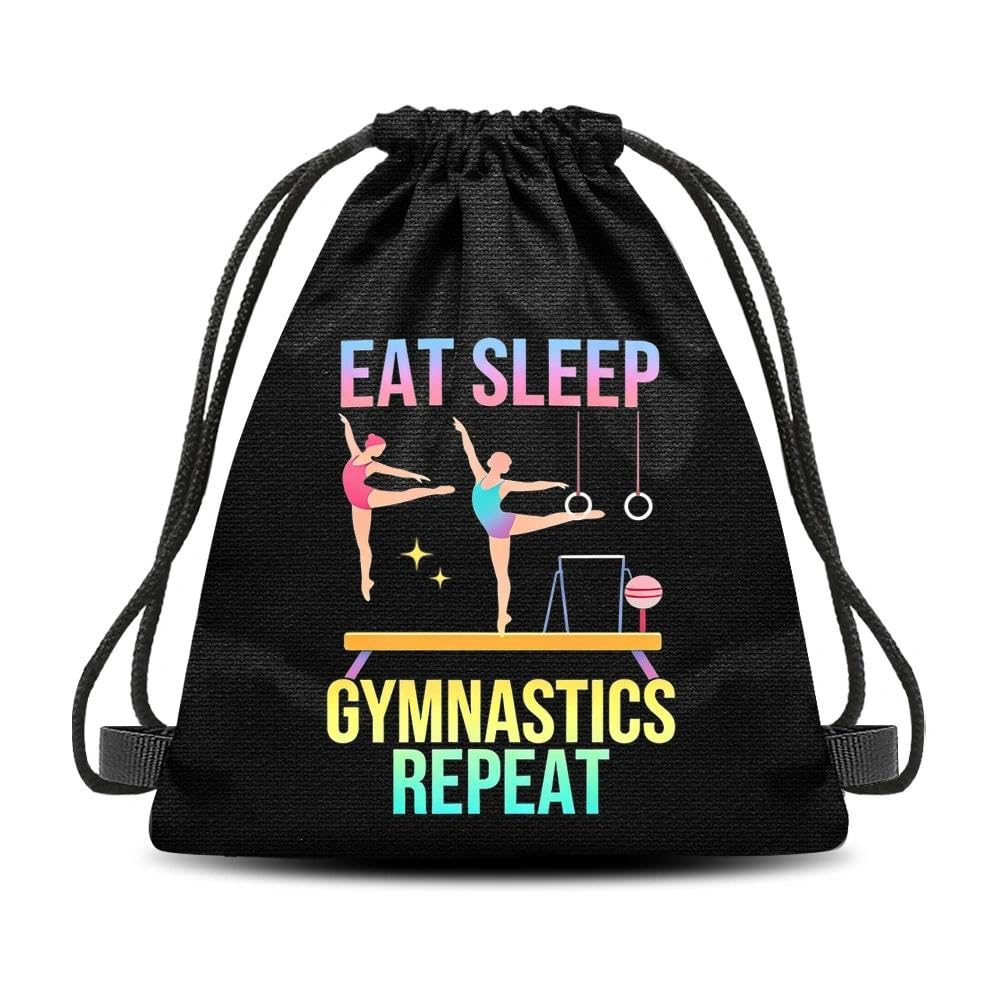 Eat Sleep Gymnastics Repeat Drawstring Backpack for Gymnast Gymnastics Lover Gym String Bag Lightweight Sports Sackpack for Coach Daughter Birthday motivational Gift