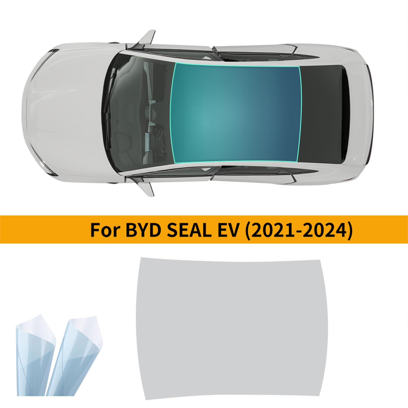 für BYD Siegel EV 2021-2024 8.5mil TPU PPF Solar Fenstertönung für Autodach Oberlicht Vorgeschnittene Selbstklebende Transparent Lackschutzfolie Zubehör Eisblau 1Stück