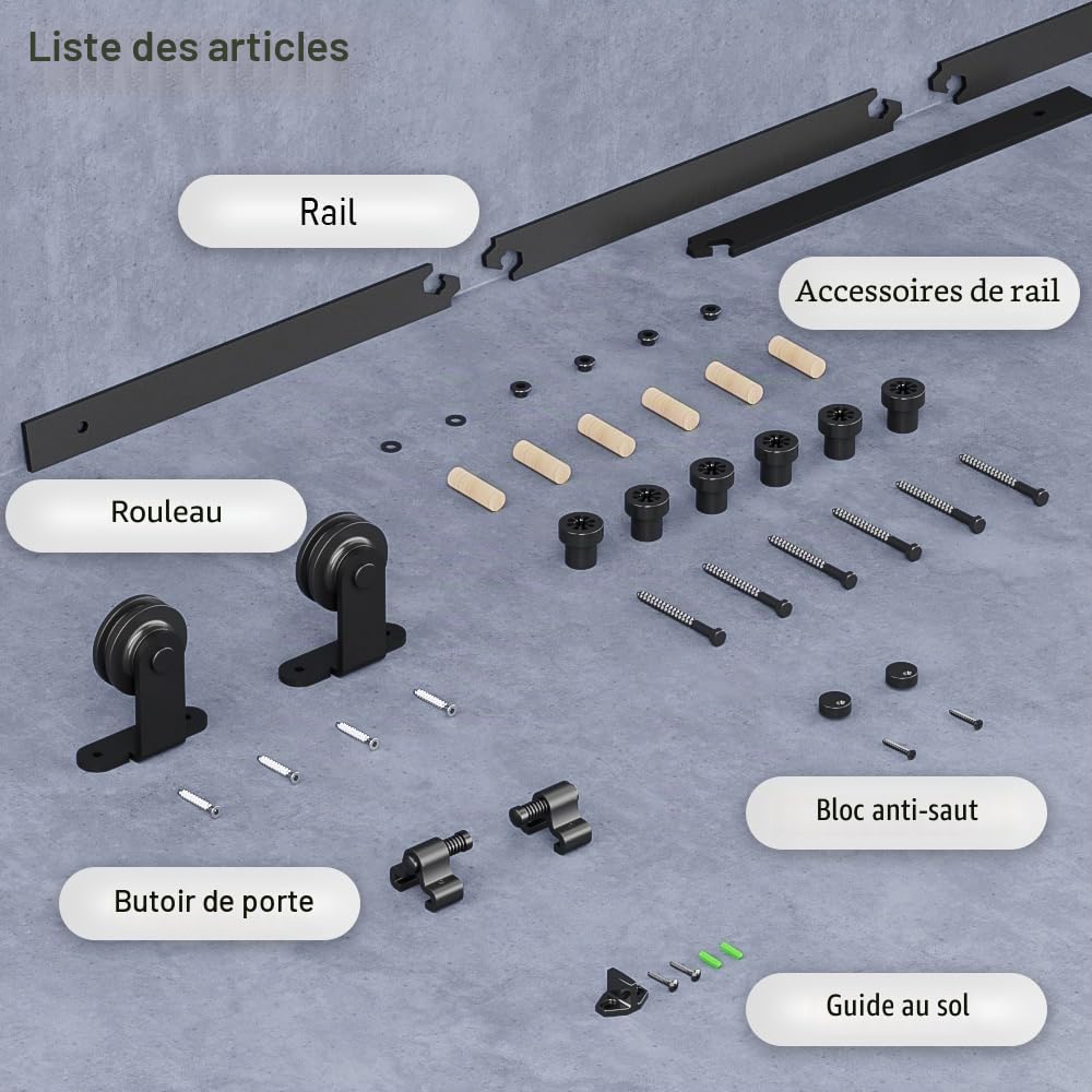 6.6FT/201cm Sliding Barn Wood Door Hardware Closet Track Kit Single door -Portes coulissantes Matériel Trousse Unique patin à roulettes