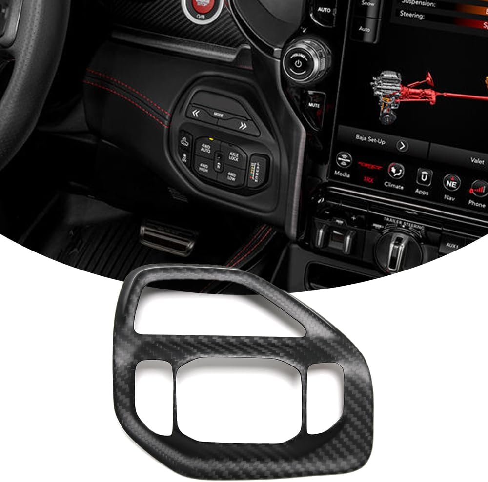 Jogon Carbon Fiber Drive Mode Button Panel Frame Trim for Dodge Ram 1500 TRX Pickup Off-Road 2019 2020 2021 2022 2023 2024 4WD Mode Switch Decorative Cover (High Trim Level, Matte CF)