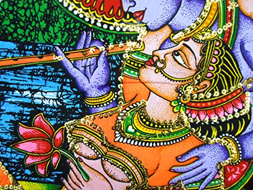 Crafts Of India Best Of Indian Crafts Store Divine Lovers Radha Krishna Sequin Cotton Batik Painting 40" X 30" #TOP2