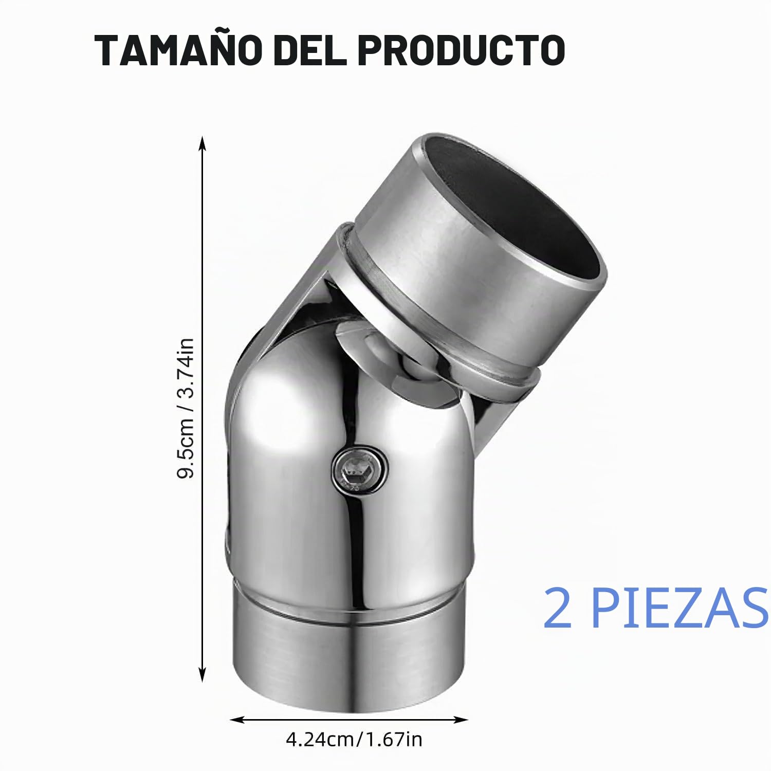 Conector Ajustable para Pasamanos de Acero Inoxidable 42.4 mm - Ángulo Regulable para Escaleras, Balcones y Exteriores, Fácil Instalación (2)